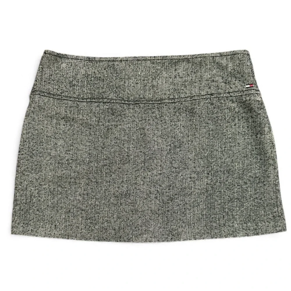 Vintage Tommy Jeans Herringbone Mini Skirt Gray Wool Blend Y2K Size 9‎